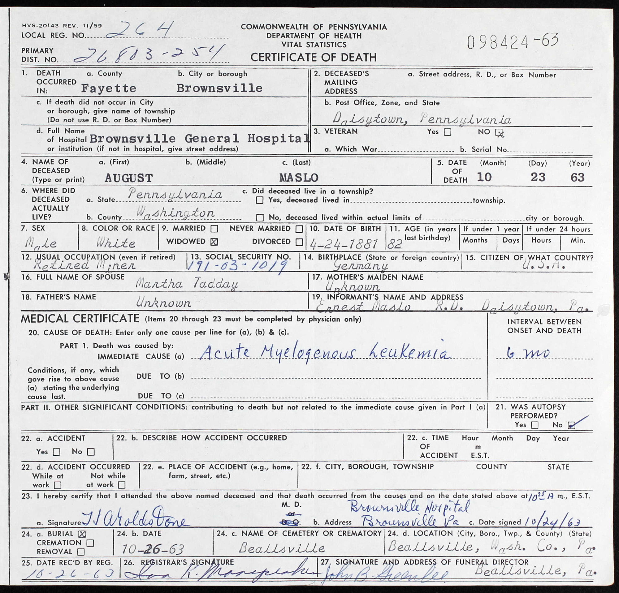 death certificate